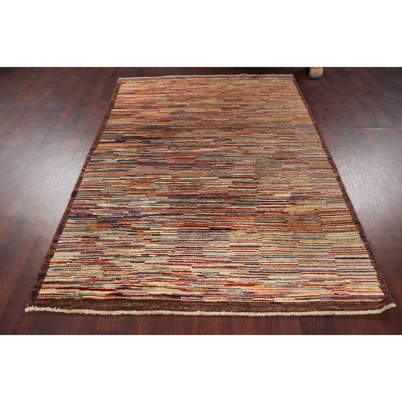 Hand Knotted Oriental 100% Wool Carpet Tribal Contemporary Multi-Colored Gabbeh (kashkoli) Area Rug - 6' 3'' X 4' 7''