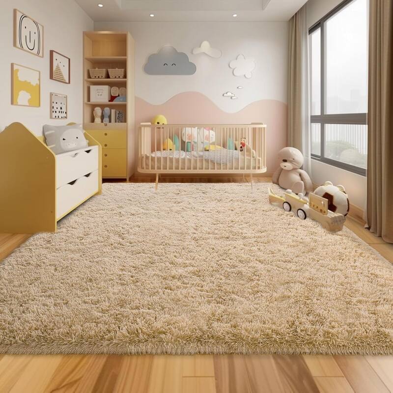 Living Room Bedroom Super Soft Pile Area Rug, Modern Shaggy Rugs, Non-Slip Pile Rugs for Kids
