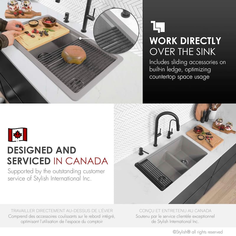 Waterton Composite Granite Dual mount 30 inch Double-Bowl kitchen Sink - 30" x 18" x 9.50"