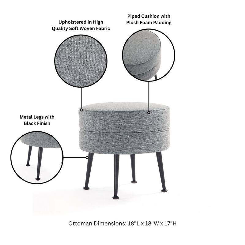 Manhattan Comfort Bailey Mid Century Modern Woven Upholstered Round Ottoman