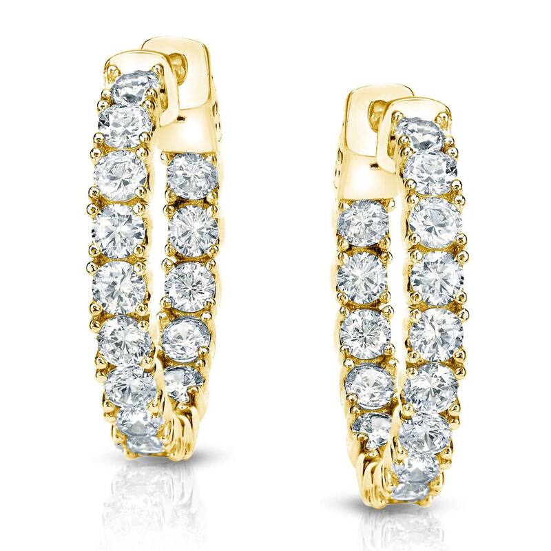Auriya 14k Gold 1 carat TW Small Diamond Hoop Earrings - 0.75-inch (J-K, I1-I2) - Yellow Gold