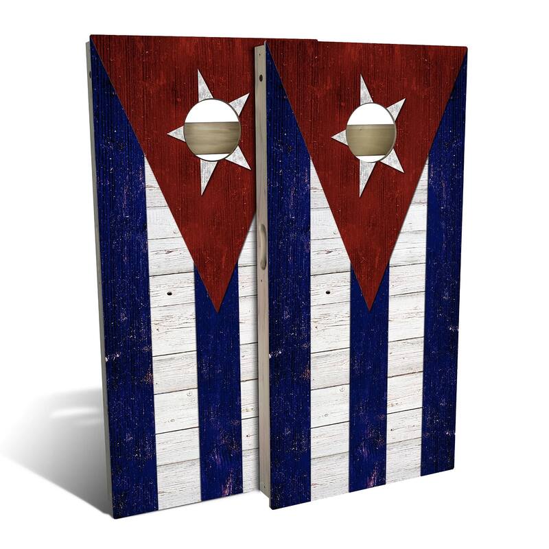 Cuba Flag Outdoor Cornhole Board Set - Backyard 2x4 - Include Case + Edge Lights