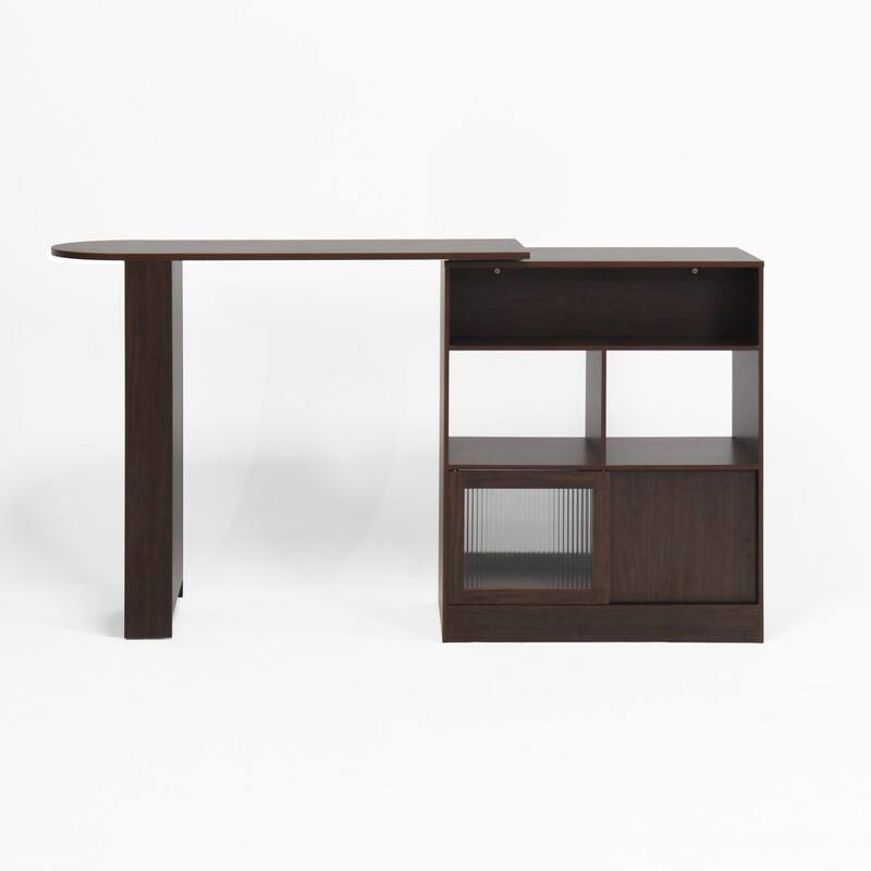 Walnut Modern Bar Cabinet with Rotating Top and Glass Doors