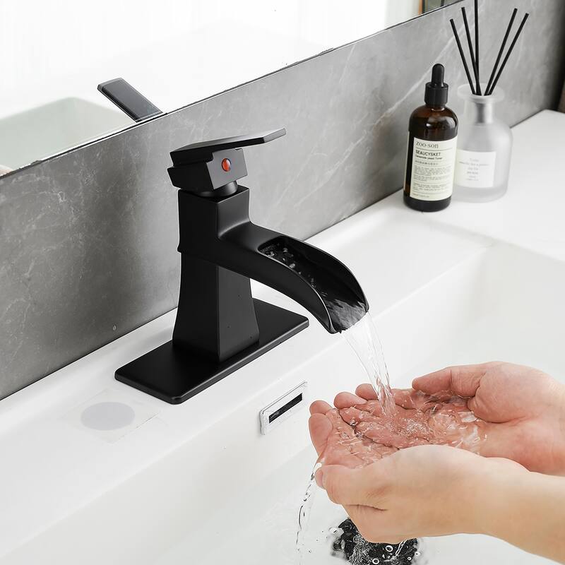 Single-handle Bathroom Waterfall Sink Faucet with Drain and Deckplate
