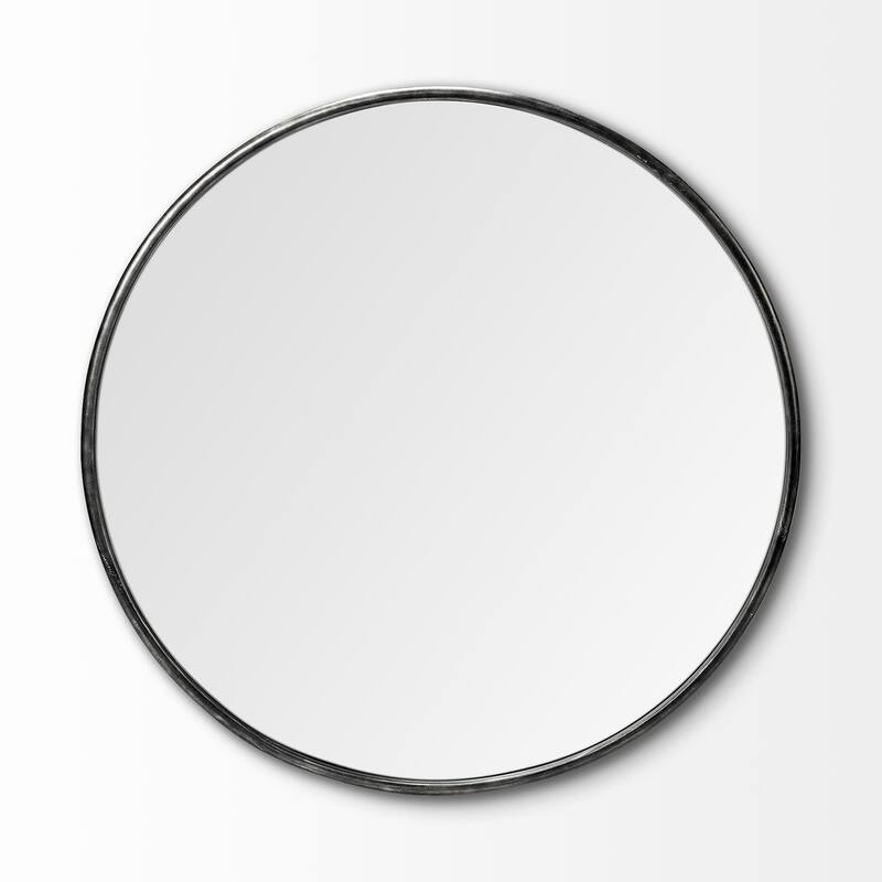47" Round Black Metal Frame Wall Mirror - 47.24" H x 0.98" W