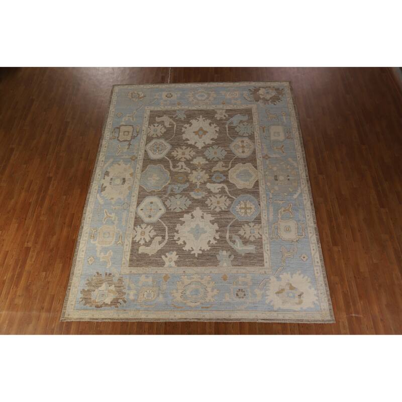 Hand Knotted Oriental 100% Wool Carpet Transitional All-Over Brown Oushak Area Rug - 11' 10'' X 9' 2''
