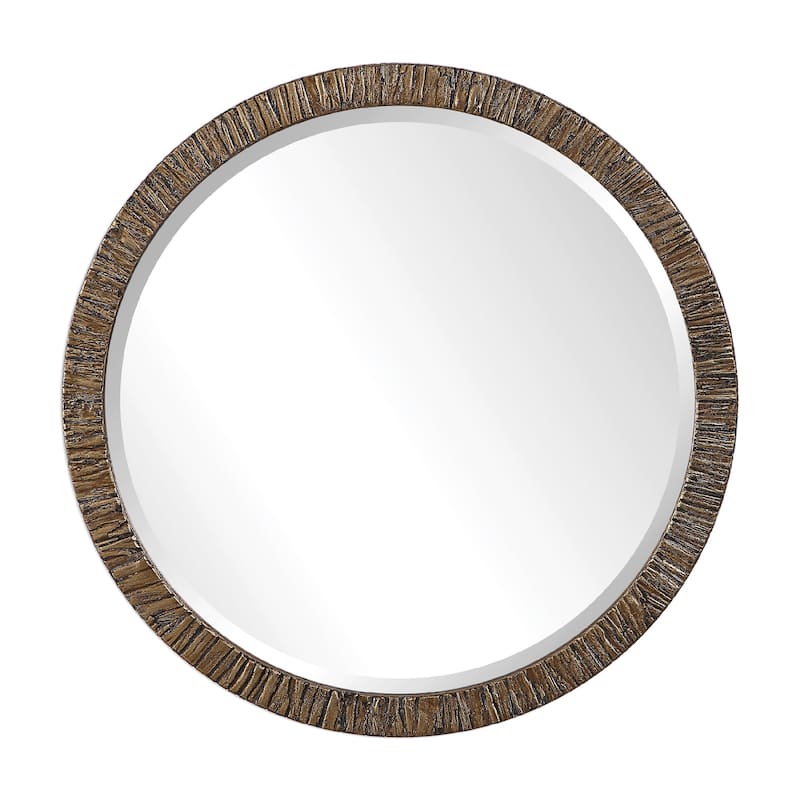 Distressed Beveled Round Wall Mirror - 30" - Gold