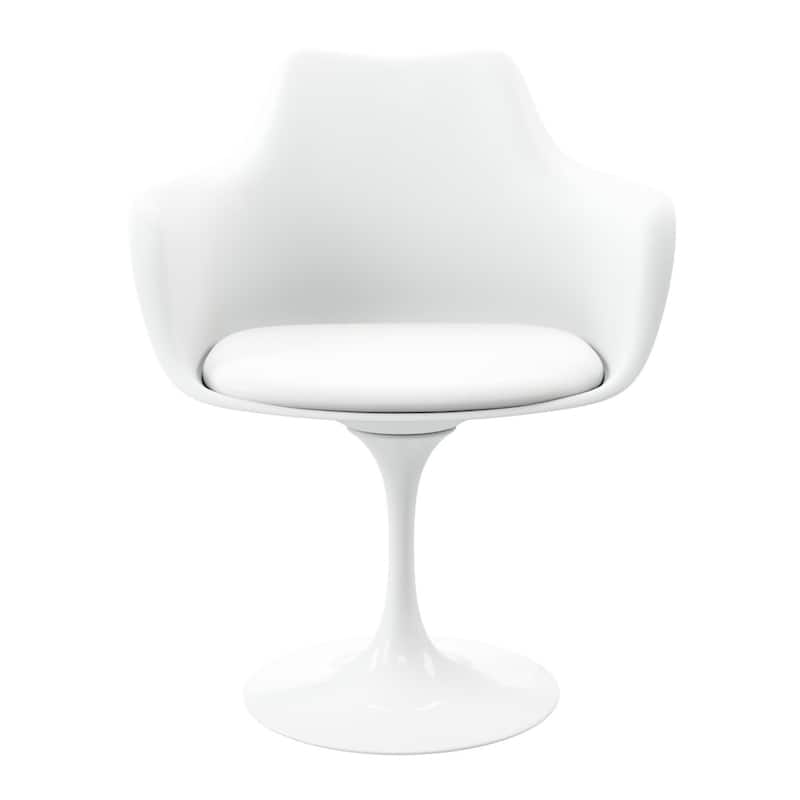 Upholstered Swivel Armchair with Faux Leather and Metal Legs for Dining Room or Office Seating - 31”H x 21”W x 17”D - White