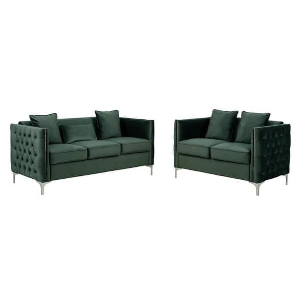 slide 1 of 22, Bayberry Velvet Sofa Loveseat Living Room Set Green