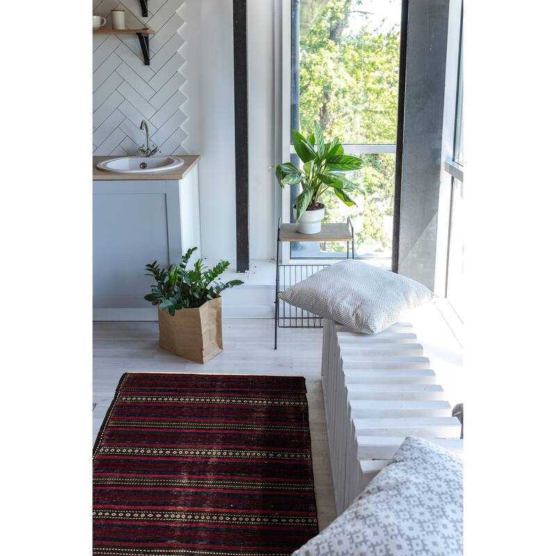 ECARPETGALLERY Flat-Weave Shirvan Red Wool Kilim - 4'8 x 14'5