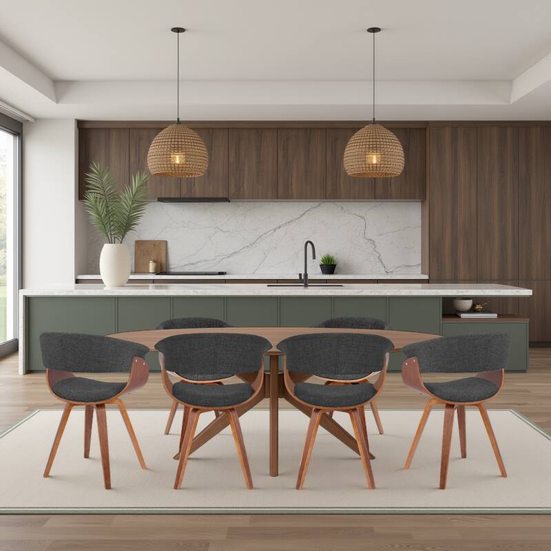 Carson Carrington Vamdrup Mid-Century Dining Chair with Bentwood Legs - Charcoal & Walnut - Set of 6