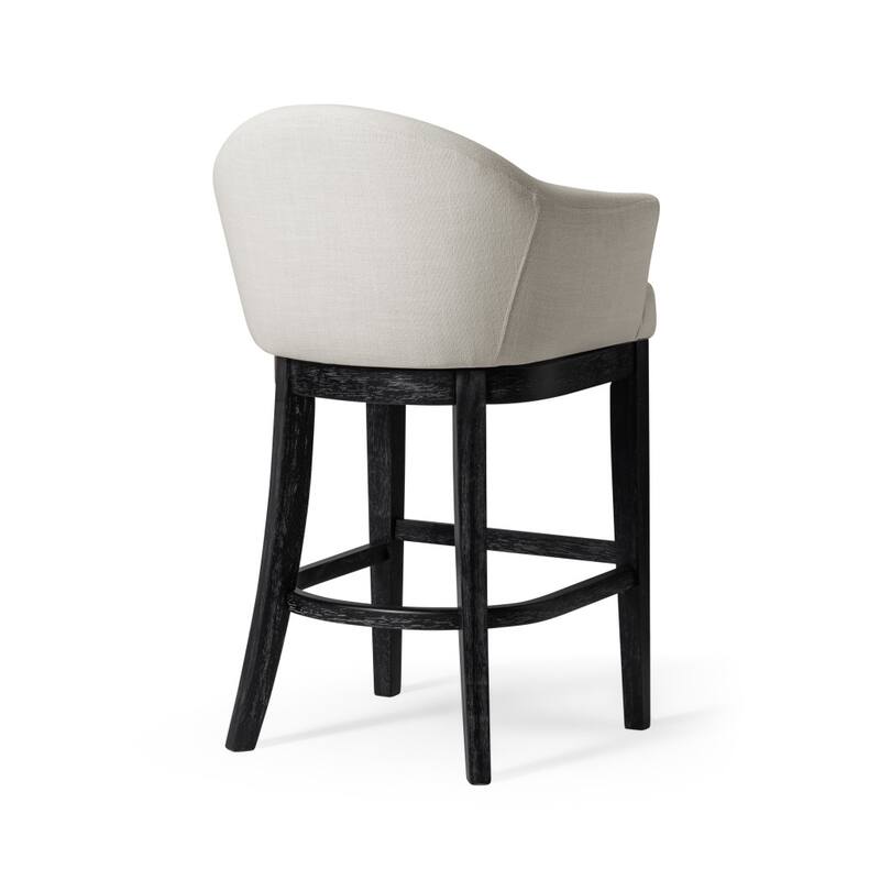 HomeRoots 40" White and Black Fabric and Solid Wood Bar Height Swivel Bar Chair