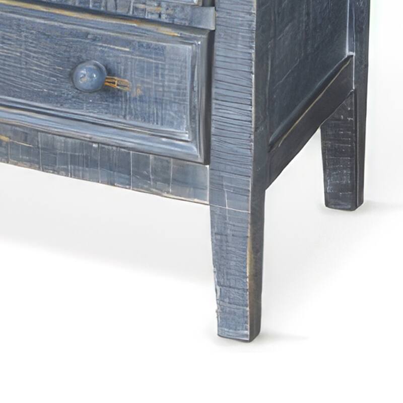 Rena Side End Table with 3 Drawers, 28 Inch Rustic Blue Mahogany Wood