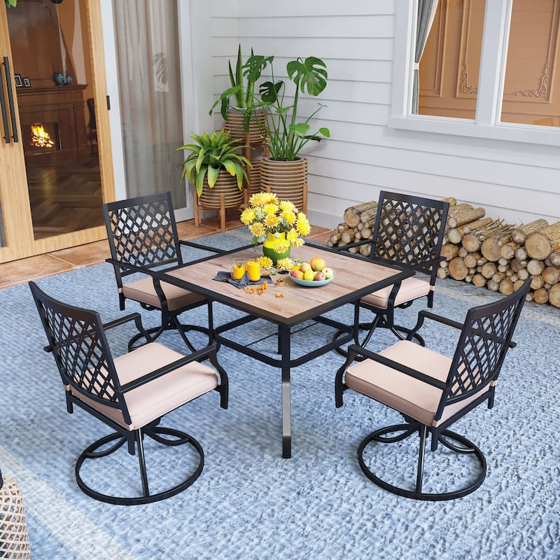 MAISON ARTS 5-Piece Patio Dining Set with Swivel Chairs and Wood-Like Table - 5-PIieces Sets - Black
