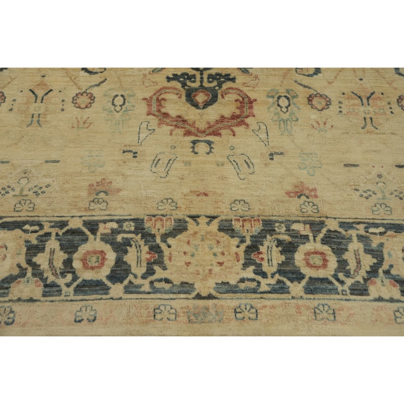 Hand Knotted Traditional Wool Beige Geometric Area Rug - 9' 9'' X 8' 3''