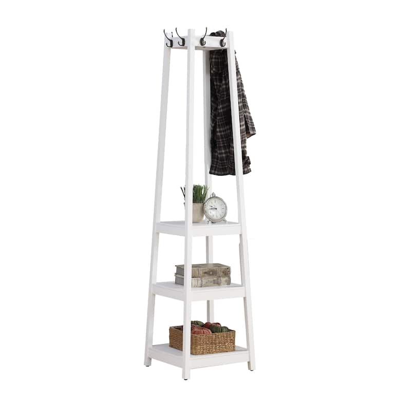 Wooden Coat Rack w/ 3-Tier Storage Shelves