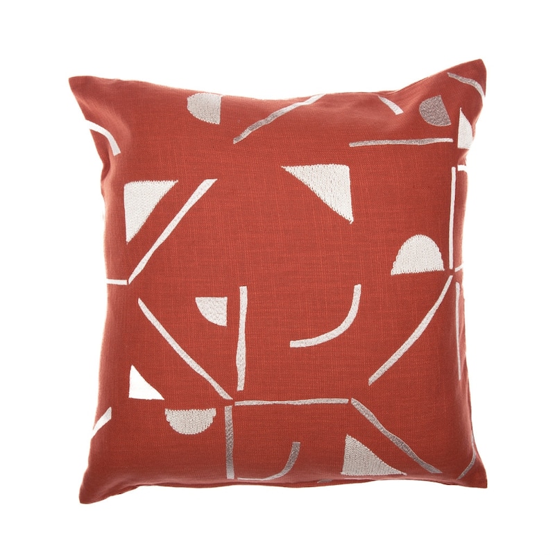 HomeRoots 24" Orange and Ivory Geometric Cotton Blend Throw Pillow With Embroidery