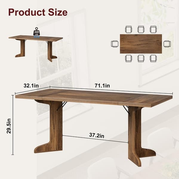 dimension image slide 1 of 3, 71" Large Dining Table for 6 to 8 People, Modern Dinner Table with Unique Wooden Legs, Rectangle Dining Table