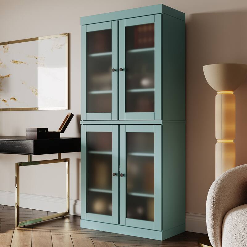 100% Solid Wood 6-Shelf Bookcase with Optional Doors by Palace Imports - 4 Dr Frosted - Aqua