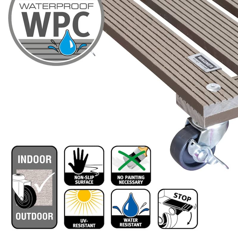WAGNER design yourself 11.4" Square WPC Plant Caddy, Indoor/Outdoor, with Brakes