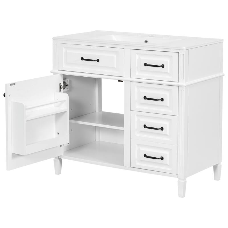 Roomfitters 36" Bathroom Vanity with Sink, Solid Wood Legs, 4 Drawers & Soft-Close Door with Storage Rack