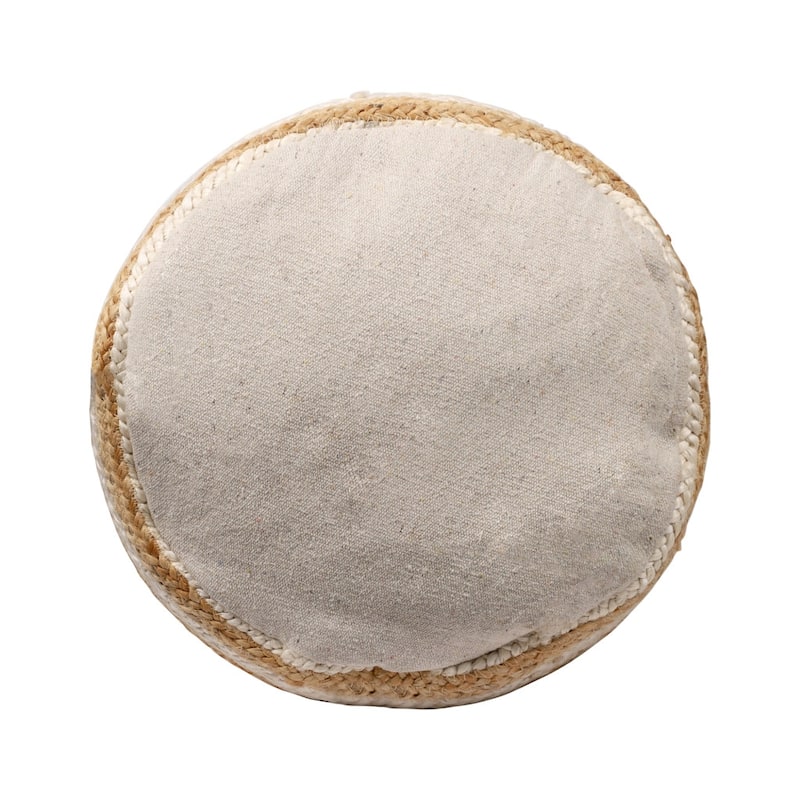 HomeRoots 18" Natural And White Jute Blend Cylinder Striped Pouf Ottoman