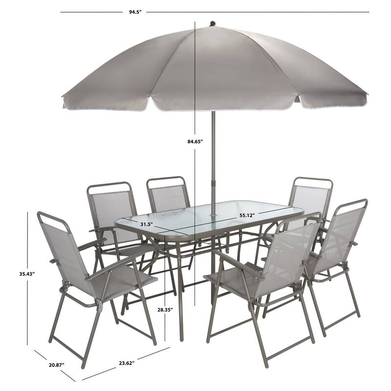 SAFAVIEH Outdoor Kinley 6-Chair Dining Set with Umbrella - 55Wx32Dx28H