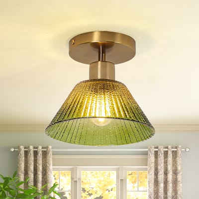 7.5" Wide Modern Green Glass Gold Semi Flush Mount Ceiling Light - D 7.5" x H 6.3"