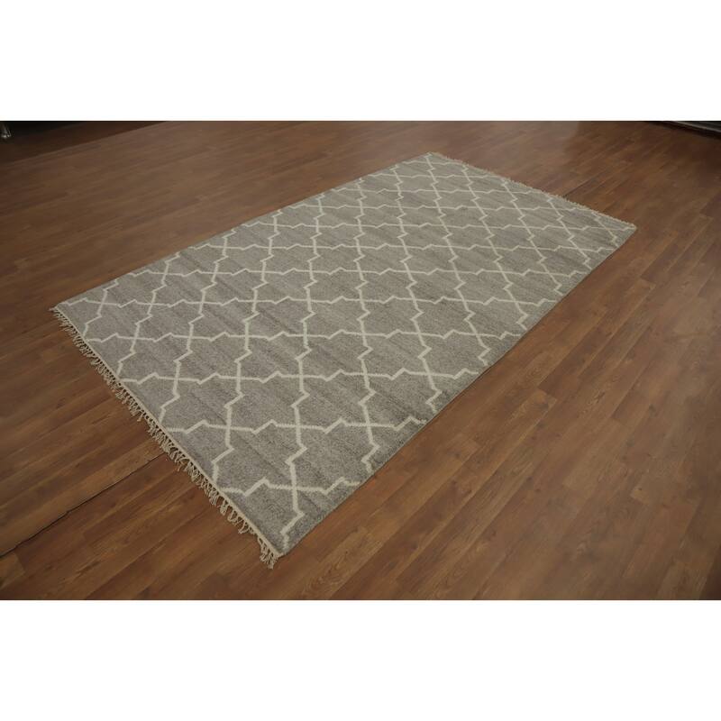 Hand-knotted Modern Wool Grey Geometric Area Rug Oriental Carpet - 8' 2'' X 4' 11''