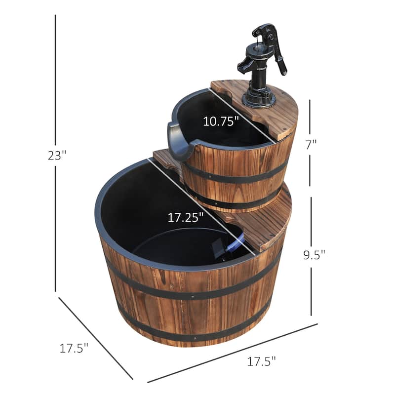Outsunny Accent Two-Tier Rustic Wooden Barrel Fountain