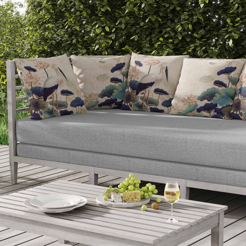 Lotus Pond Indoor/Outdoor Reversible Throw Pillow Beige and Blue