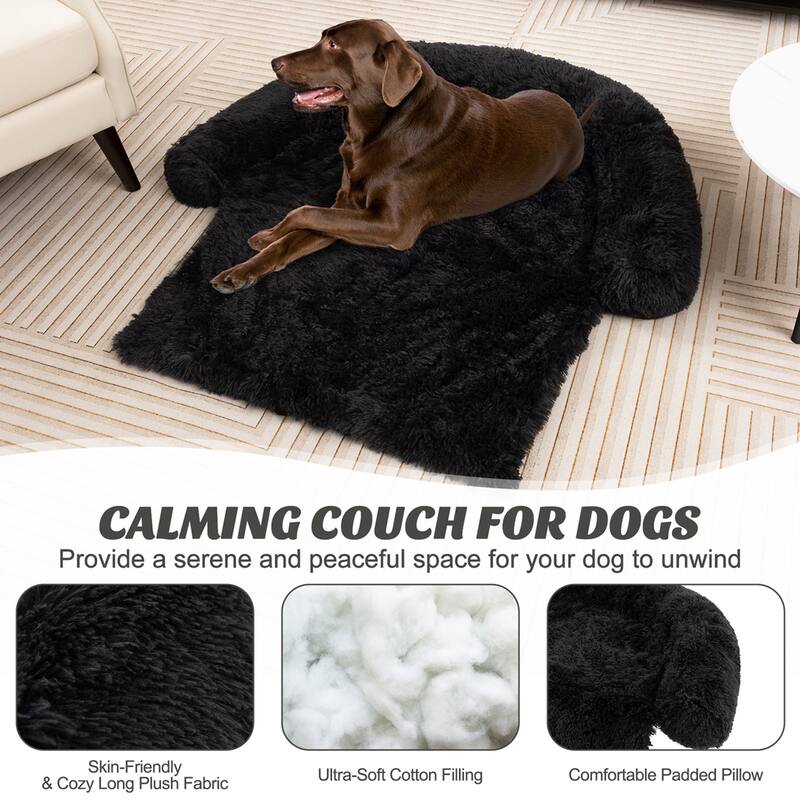 Costway Plush Calming Dog Couch Bed with Anti-Slip Bottom Plush Mat