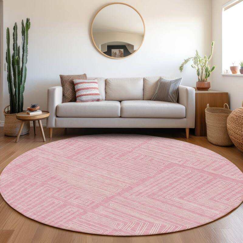 Machine Washable Indoor/ Outdoor Contemporary Stack Chantille Rug - Pink - 8' x 8'