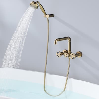 Modern Wall Mounted Bathtub Faucet Tub Filler With High-pressure Handheld Shower in Black / Gold
