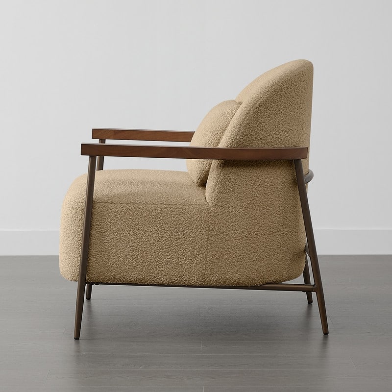 Spruce & Spring Anthony Modern Upholstered Faux Sherpa Chair with Wood Arms&Metal Legs