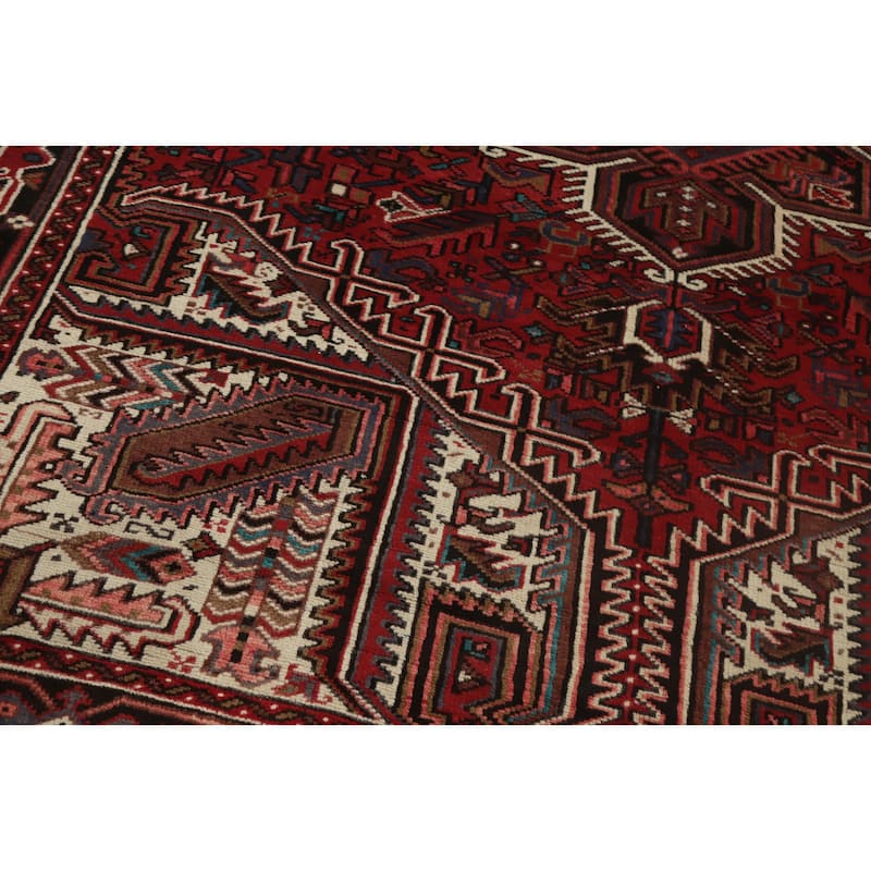 Hand Knotted Oriental 100% Wool Carpet Traditional Medallion Red Heriz Area Rug - 9' 8'' X 6' 6''