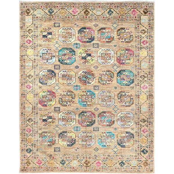 Shahbanu Rugs Firewood Brown Velvet Wool Afghan Ersari with Colorful ...