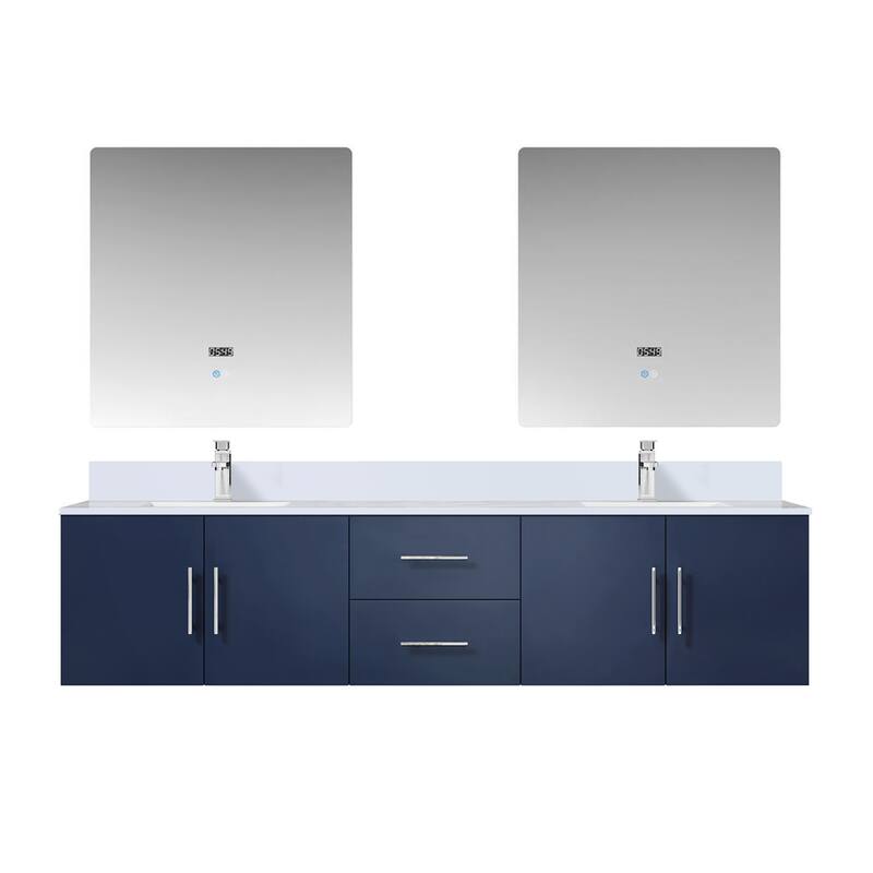 Geneva 80 in. W x 22 in. D Dark Grey Double Bath Vanity, Cultured Marble Top, Faucet Set, and 30 in. LED Mirrors - 80 Inch - Navy Blue