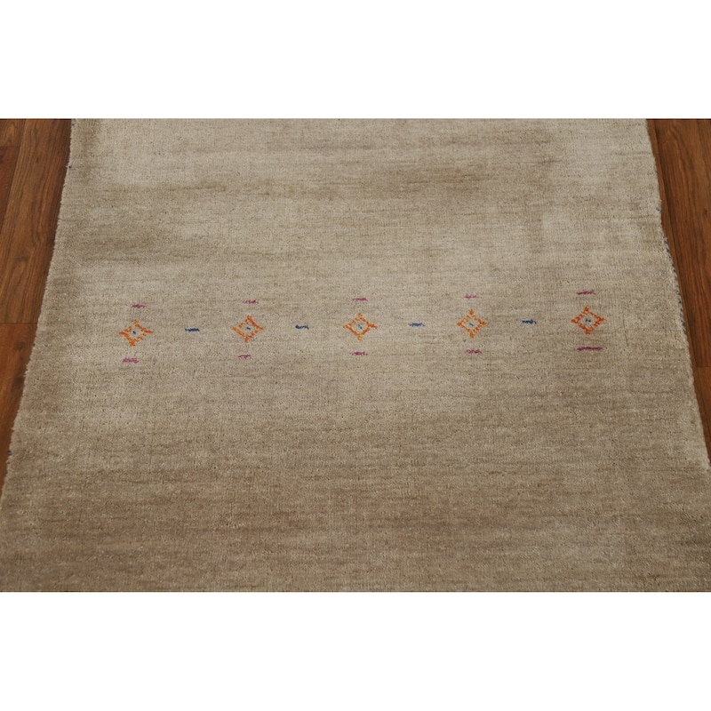 Hand Knotted Oriental 100% Wool Carpet Tribal Animal Pictorial Brown Gabbeh Area Rug - 4' 11'' X 3' 0''