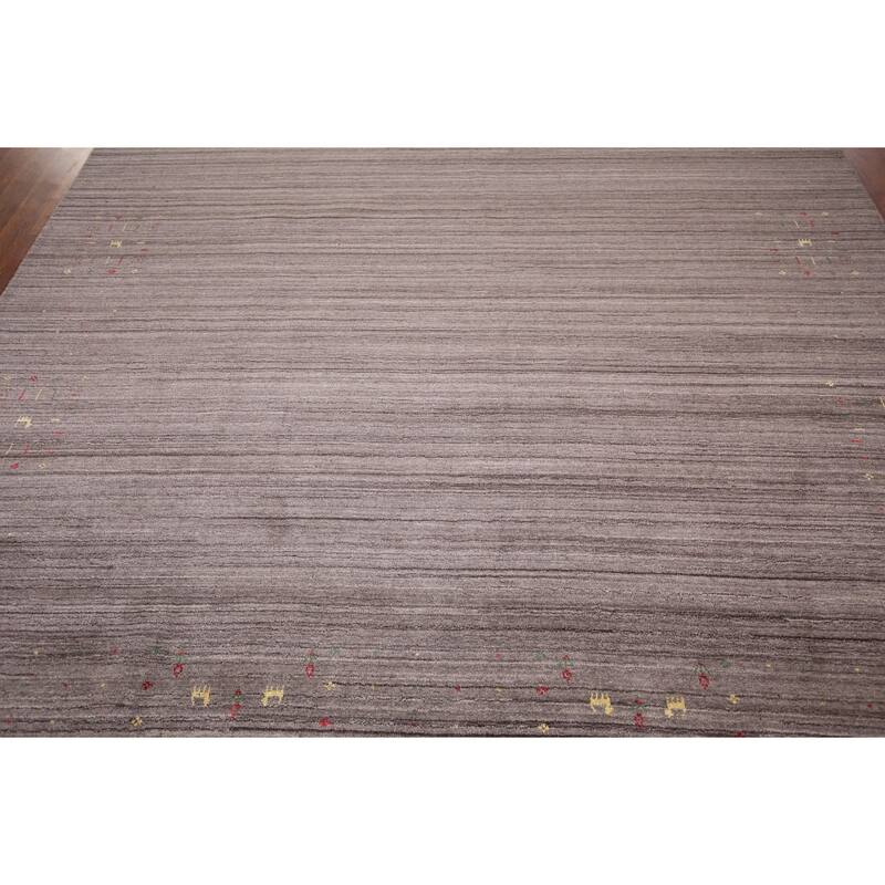 Striped Gabbeh Square Area Rug Hand-Knotted Wool Carpet - 8'1"x 8'0"