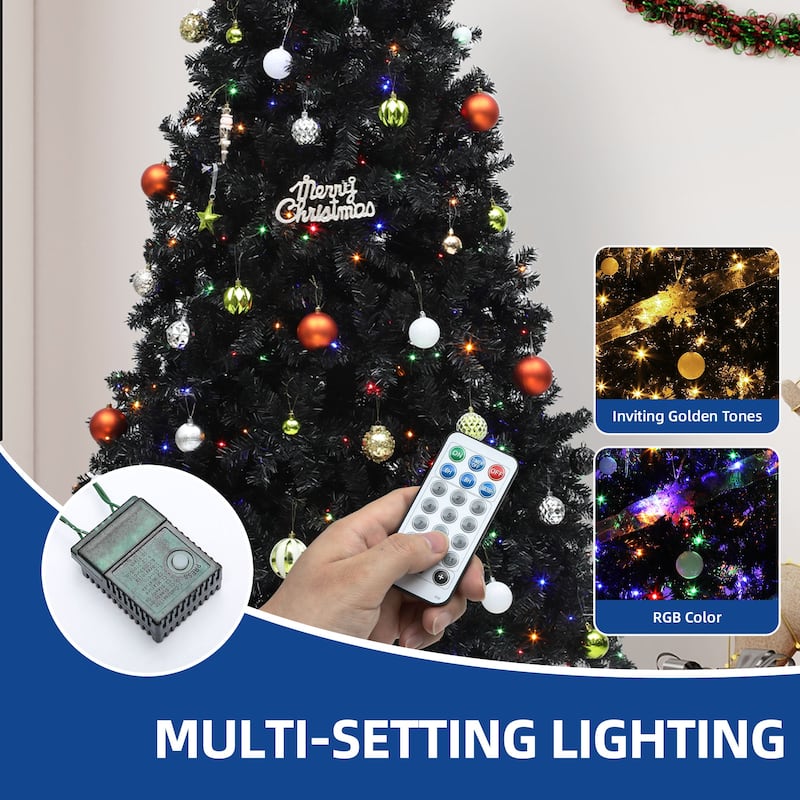 7.5ft Pre-lit Black Christmas Tree with Lights with 1600 Tips & 550 UL Listed Lights