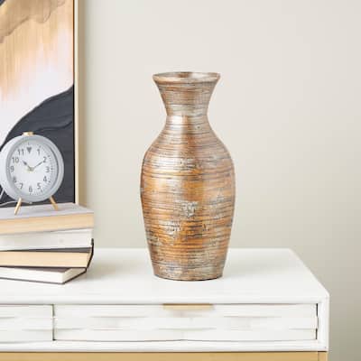 Brown Bamboo Wood Antique Inspired Pot Vase