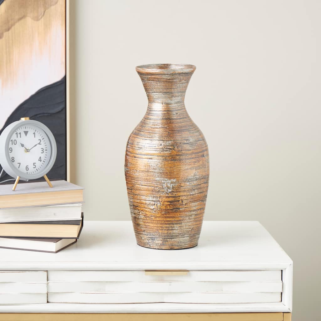 Brown Bamboo Wood Antique Inspired Pot Vase