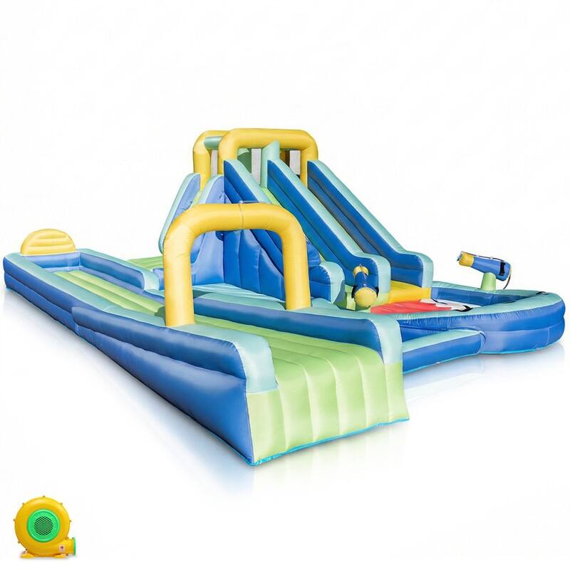 Oxford Cloth Shark Theme Dual Slide Inflatable Water Bounce Castle In Blue With Climbing Wall - N/A