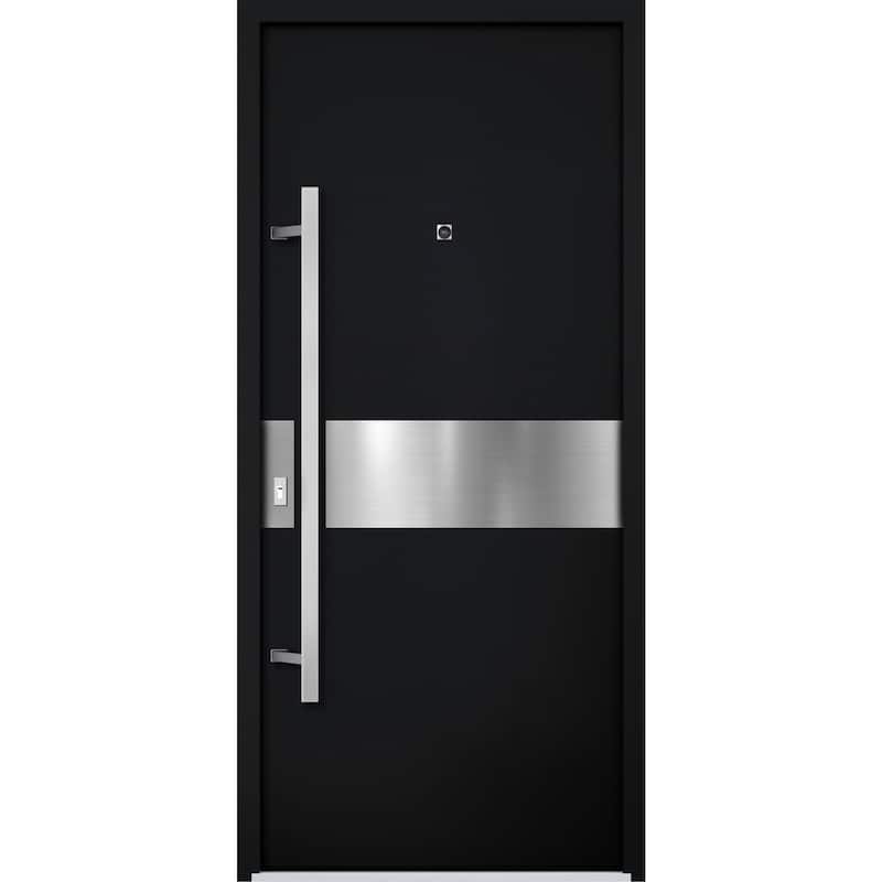 Front Prehung Steel Door 6072 Black Enamel Side and Top Window Sidelite W36+14xH80+16 Lh I Bedroom Door Bathroom Door - Black - 36 x 80