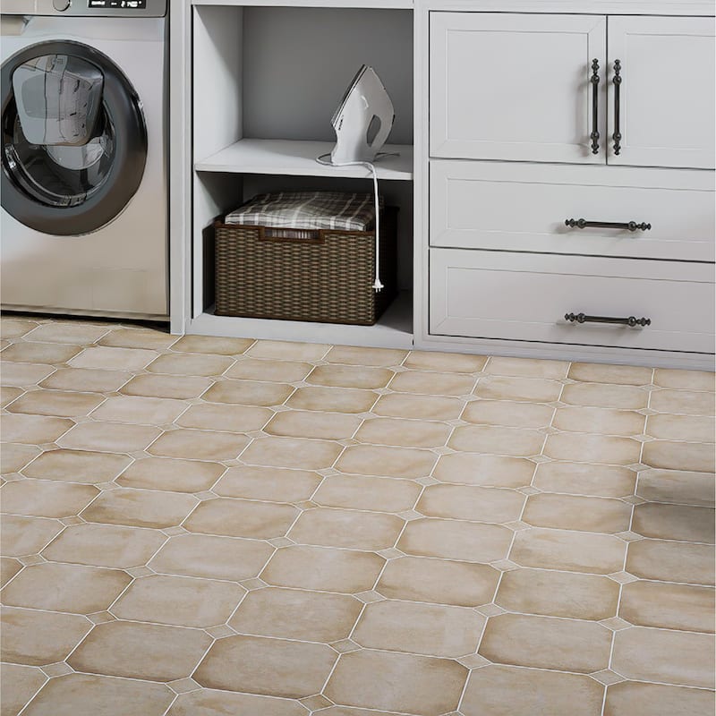 Merola Tile Laverton Octagon Beige 7-7/8" x 7-7/8" Porcelain Floor and Wall Tile - Case (25 Tiles)