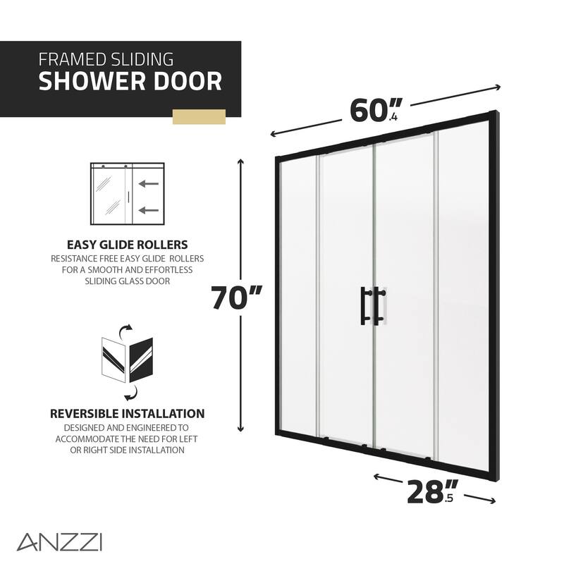 Romance Series 59 to 60 in. x 70 in. H Sliding Framed Shower Door in Multiple Finishes with Tsunami Guard Tempered Clear Glass