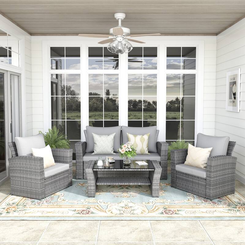 Royalcraft 4 Piece PE Rattan Wicker Outdoor Patio Furniture Set - Grey