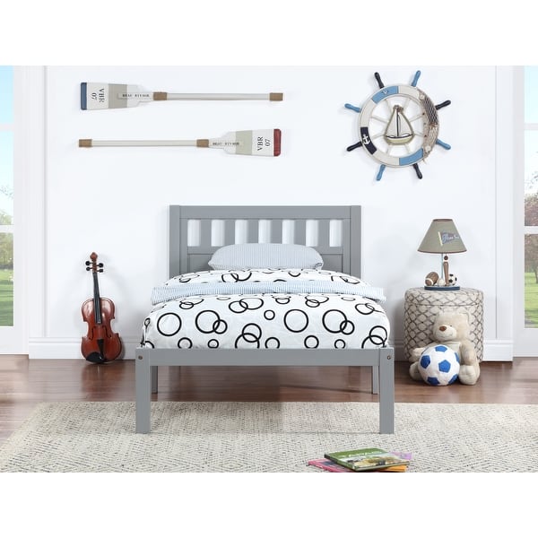 slide 2 of 7, Gray Twin Size Bed Platform Frame with Headboard Gray - Twin