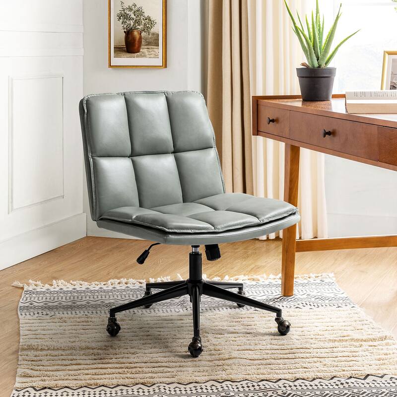 Judy Mid-century Modern Oversize Faux Leather Swivel Tilting Task Office Chair By HULALAHOME